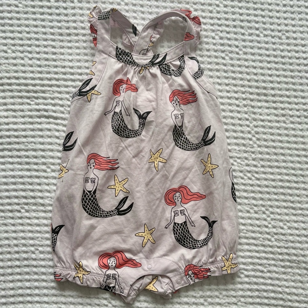 NWT Tea Collection Mermaid Folklorico Cross Back Romper Beach Coastal: 18-24M